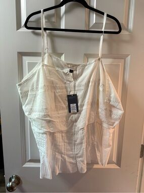 Universal Thread Cream Lace-Trim Cold-Shoulder Tank Top